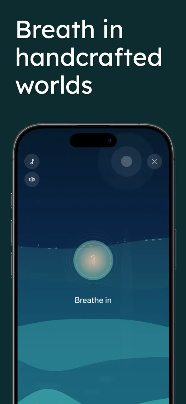 A guided breathing session in Sunholm counting the inhale over a calm, layered ocean scene